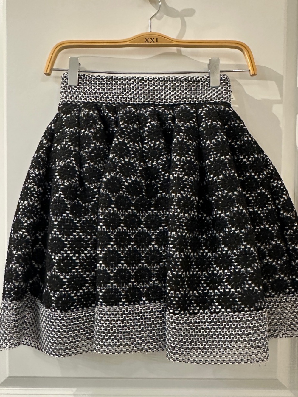 Maje Black and White Textured A-Line Skirt